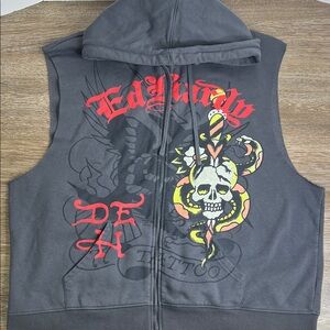 Ed Hardy Designs Sleeveless Zip Hoodie – XXL – Panther Graphic Tattoo Vest